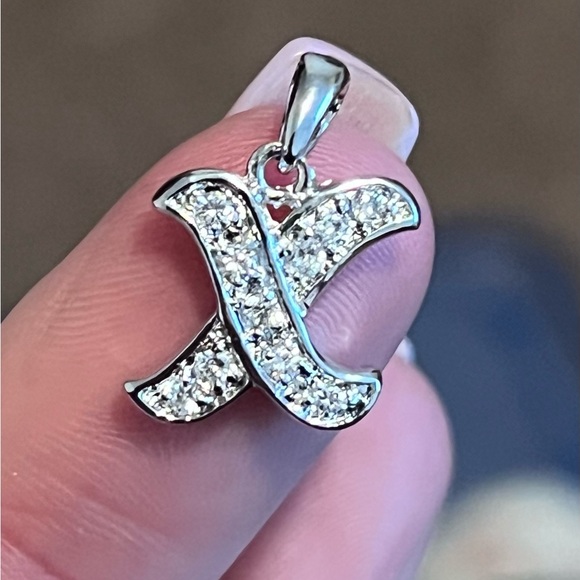 Sterling Silver X Initial Pendant with CZ Crystals - Picture 3 of 4